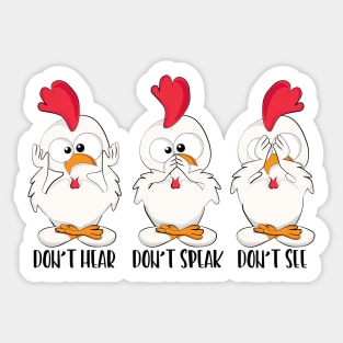 Funny Yoga Chicken - Don't Hear, Don't Speak, Don't See Sticker